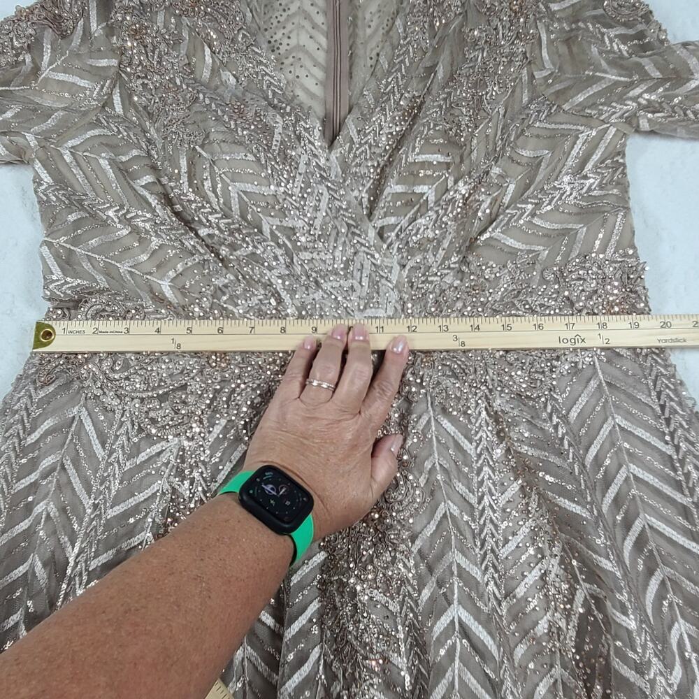 Mac Duggal 20189 Chevron Embellished Long Sleeve Gown Taupe Size 16 Formal - Picture 11 of 16